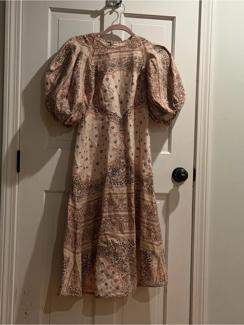 Zimmermann Blush Paisley Puff-Sleeve Midi Dress
